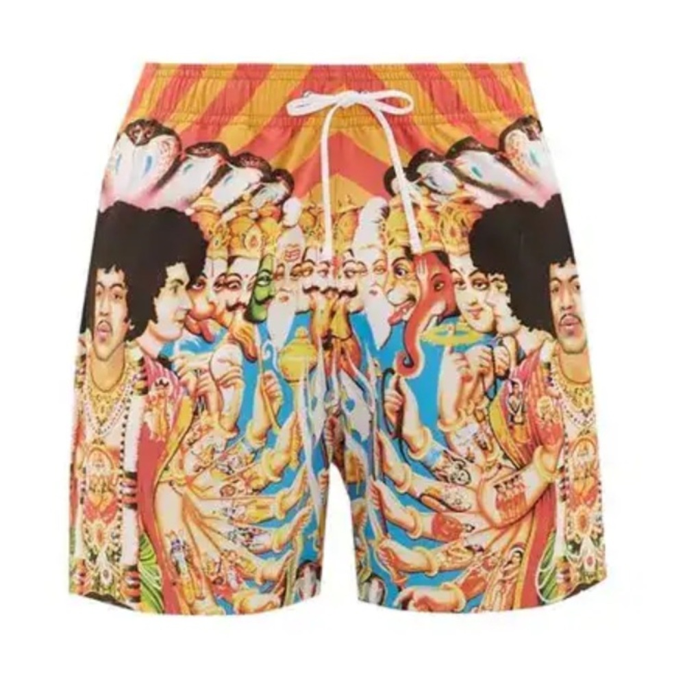 Amiri X Jimi Hendrix Bold as Love Swim Shorts Multicolor Hindu Gods Lined-XXL